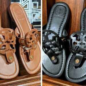 T B Leather Like Women's Sandals - Black and Tan